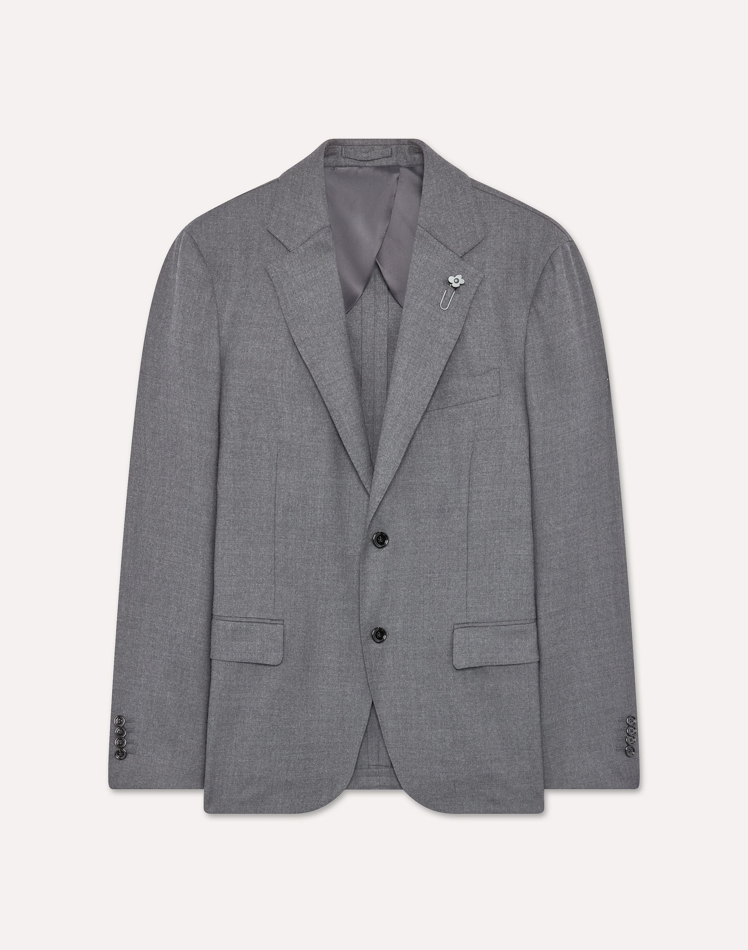 Grey suit in stretch brushed flannel, white, man | Lardini