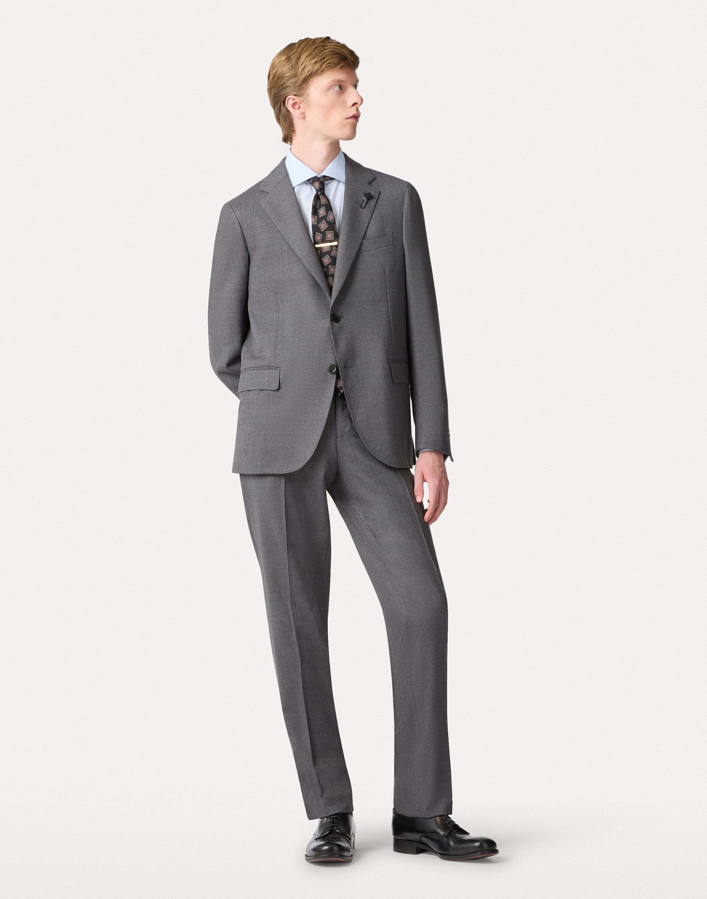 Grey suit in stretch brushed flannel, white, man | Lardini