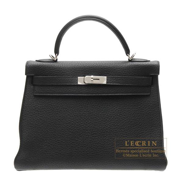 エルメス ケリー32/内縫い ブラック トリヨンクレマンス シルバー金具