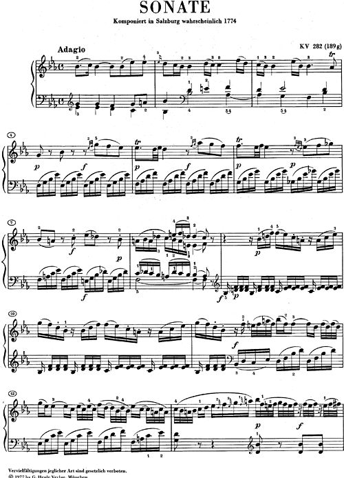 ピアノ・ソナタ・変ホ長調・K.282（モーツァルト）（ピアノ）【Piano