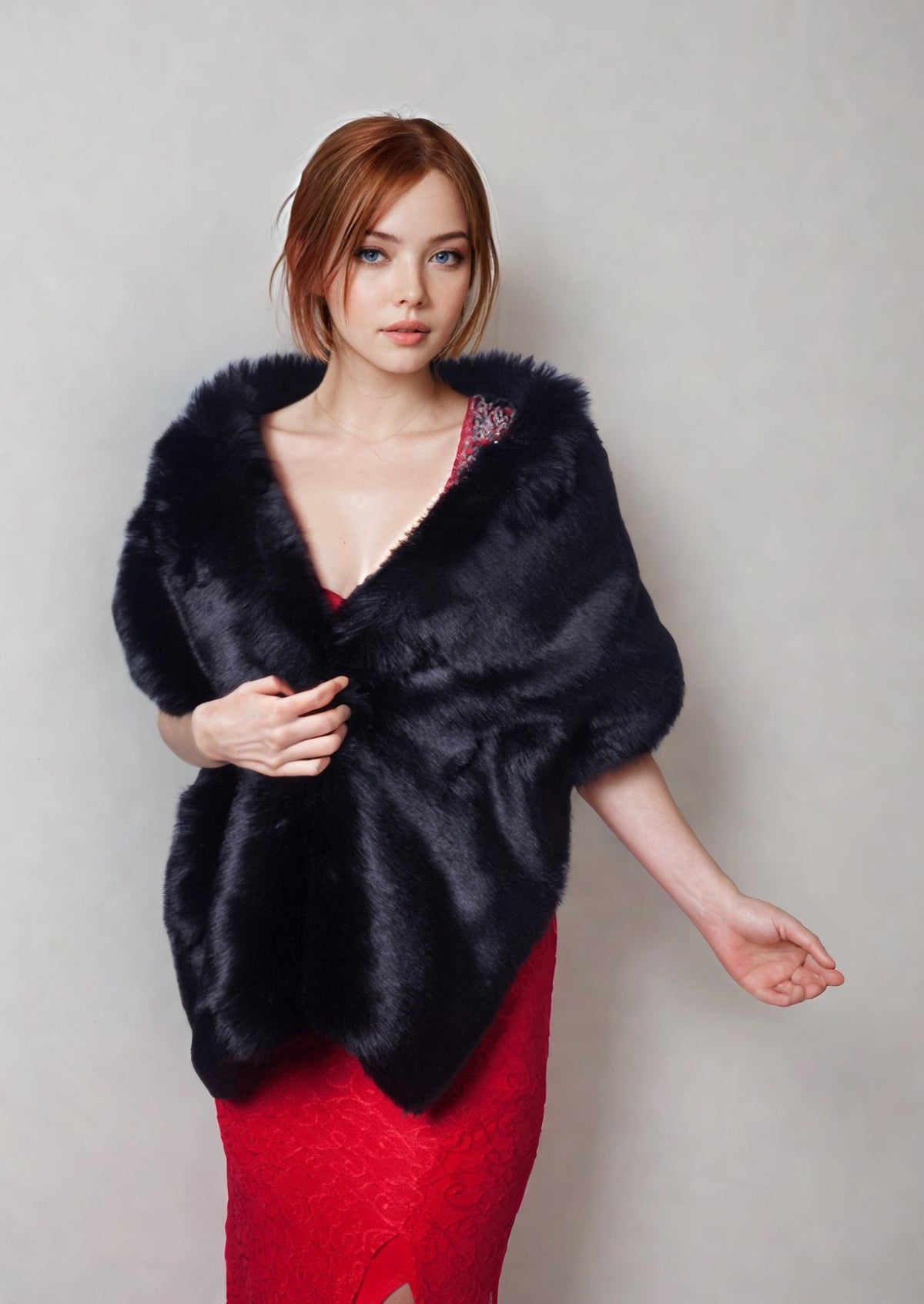 Black Wedding / Bridal Faux Fur Shawl (Lilian Blk07) – Sissily Designs