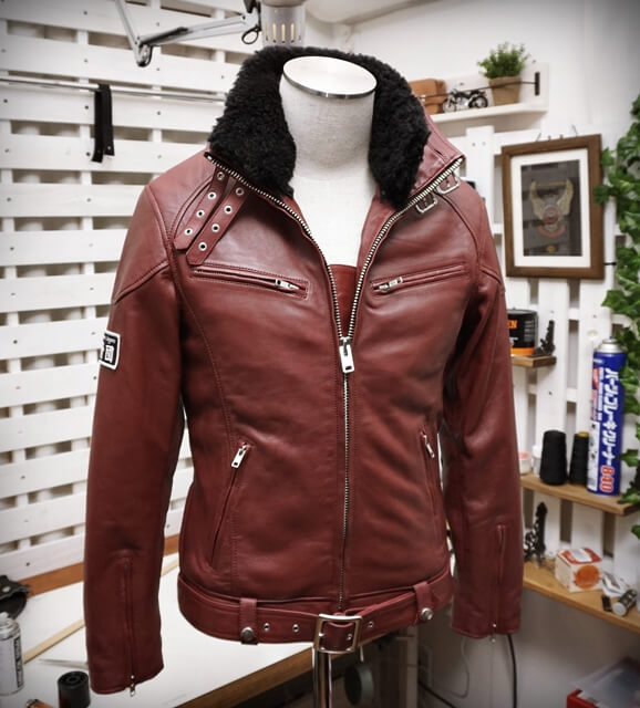 美品 インゲボルグ レザージャケット 深い赤 本革 羊革 ラビットファー