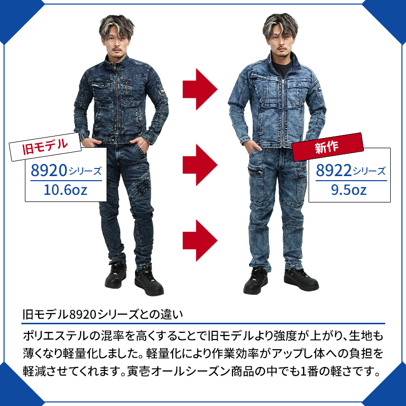 作業ズボン デニムカーゴパンツ 寅壱TORA 8922-219【サンワーク本店】