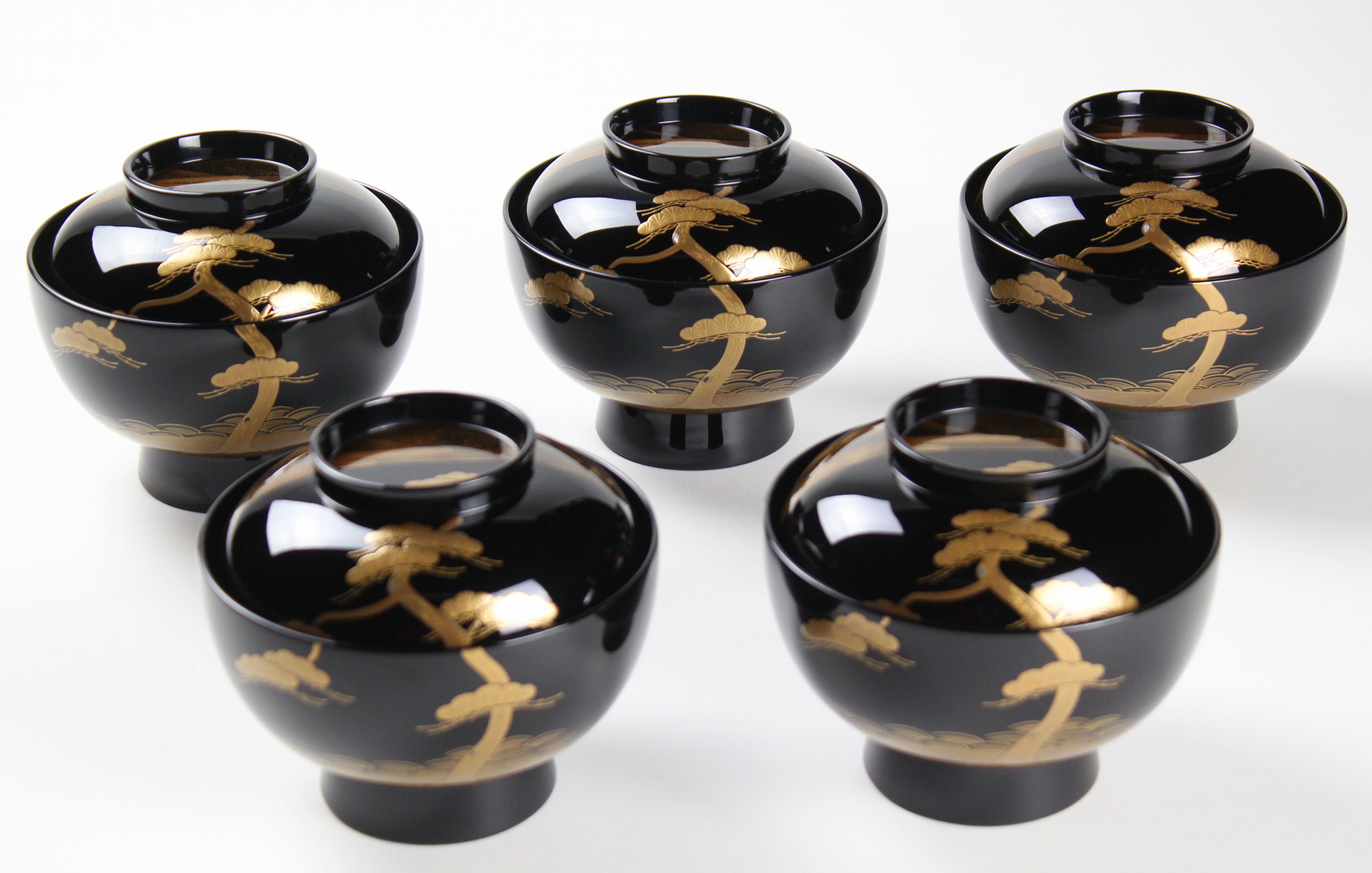 時代逸品！時代黒漆に極上草花蒔絵の映えるお椀7点（検輪島塗蒔絵椀
