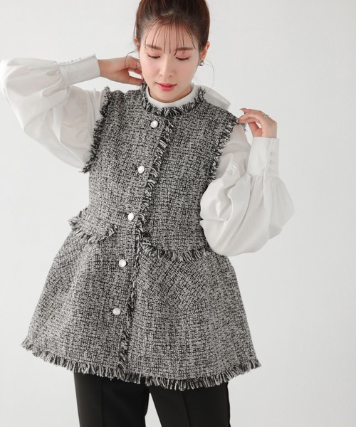Fit more（フィットモア） ベスト ジレ ペプラムツイードジレ「ZOZO