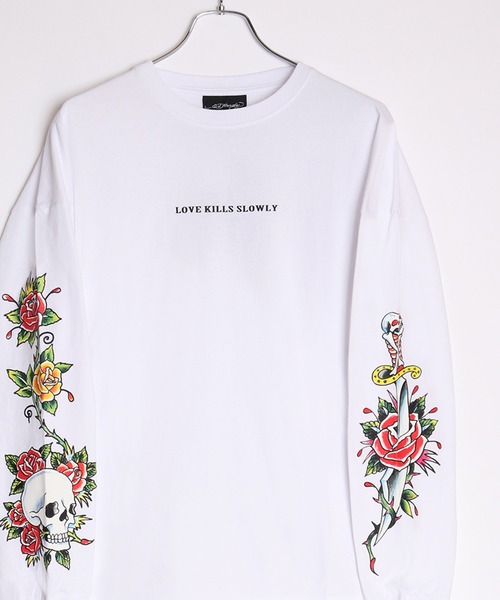 Ed Hardy（エド・ハーディー） tシャツ EdHardy袖プリントロンT メンズ