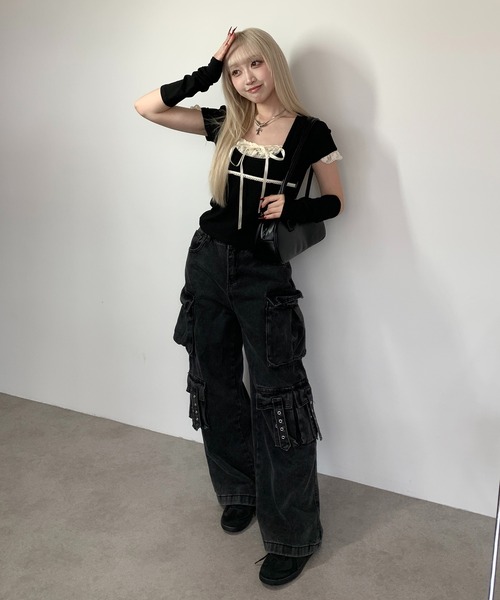 lilful カーゴパンツ ベルト付き Y2K ストリート ウォッシュドワイド