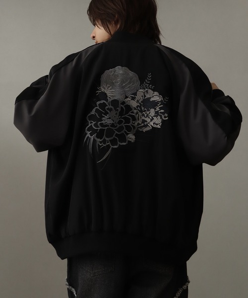ベルベット スカジャン 黒 刺繍デザイン 黒 ベルベット スカジャン