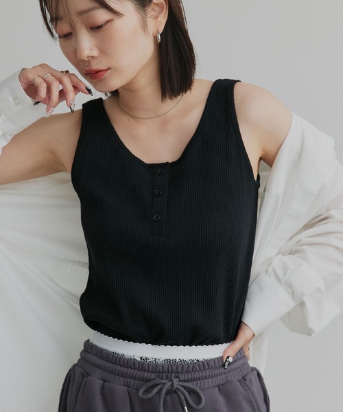 ad thie（アドティエ） タンクトップ ノースリーブ 前ボタン ヘンリー
