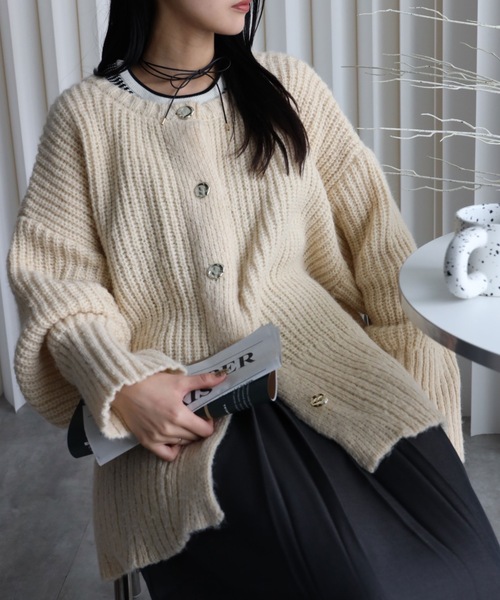YENNA カーディガン 「モヘア風ニットオーバーカーディガン」前後2WAY