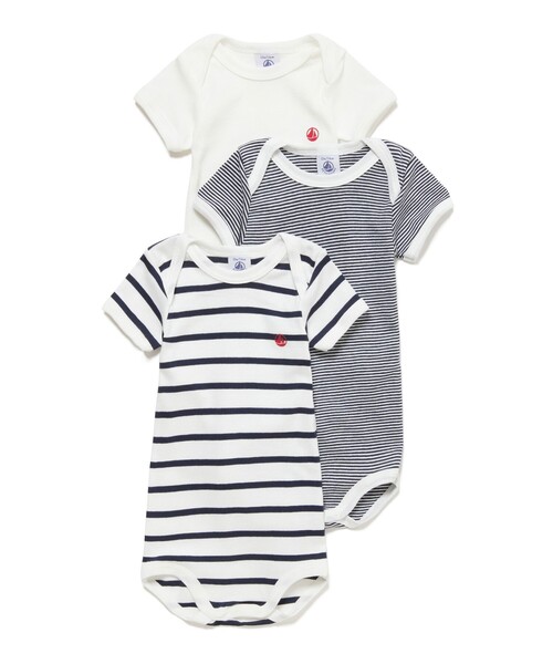 PETIT BATEAU（プチバトー） ベビー服 ロンパース 半袖ボディ3枚組