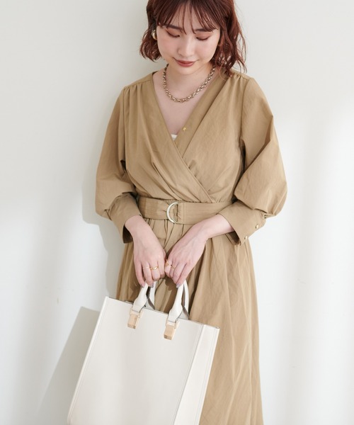 natural couture ワンピース Dかんベルト付きカシュクールワンピース