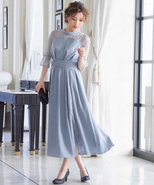 niana（ニアナ） ドレス ビスチェ風ハイネックレース結婚式ワンピース