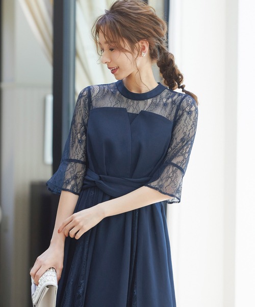 niana（ニアナ） ドレス ビスチェ風ハイネックレース結婚式ワンピース