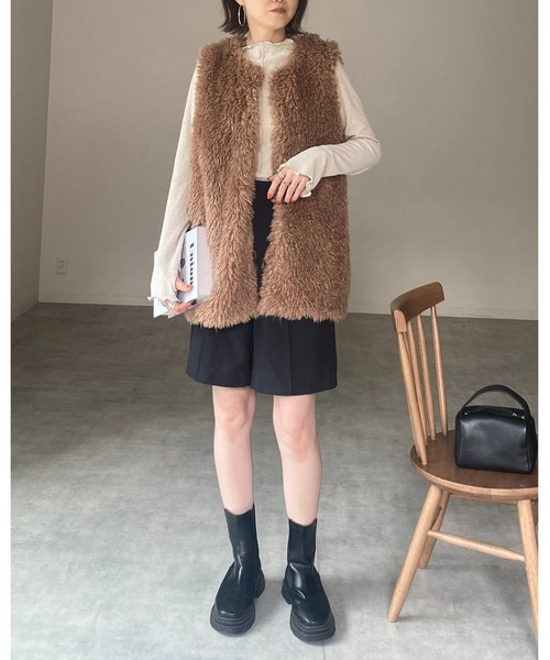 She's Closet ベスト ジレ ノーカラーボリュームプードルファーベスト