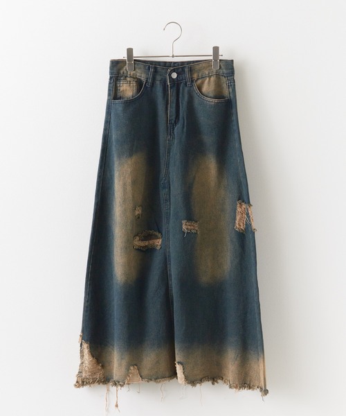 ROOP TOKYO デニムスカート Crash Damage Denim Skirt / クラッシュ