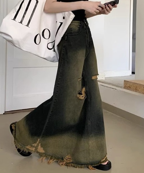ROOP TOKYO デニムスカート Crash Damage Denim Skirt / クラッシュ