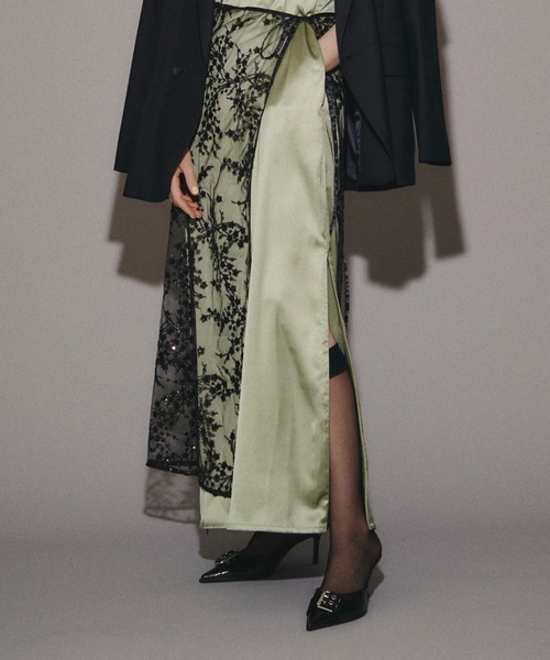 ワンピース Fastener slit satin dress/ファスナースリットサテン
