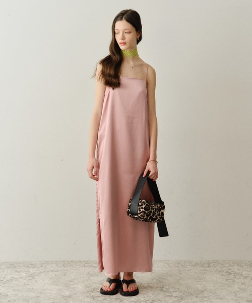 ワンピース Fastener slit satin dress/ファスナースリットサテン