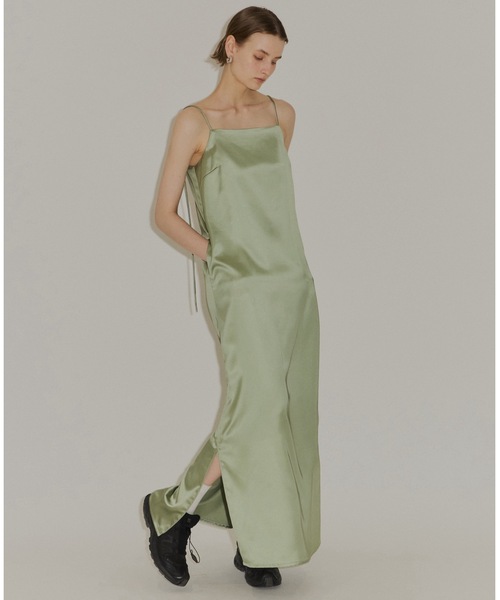 ワンピース Fastener slit satin dress/ファスナースリットサテン