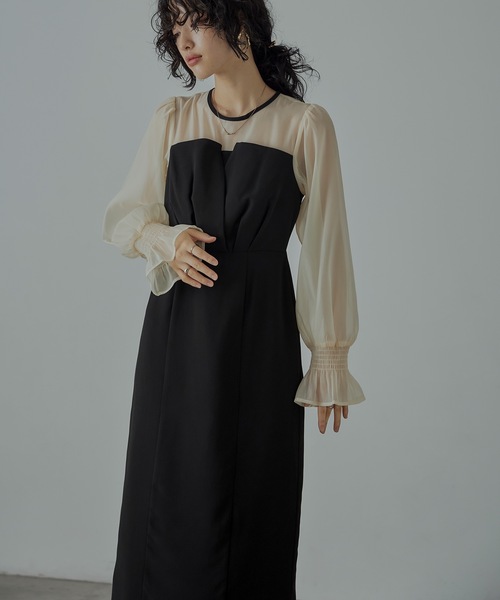 niana（ニアナ） ドレス ビスチェ風ボリュームスリーブシフォンドレス