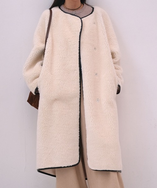 AKTE（アクテ） ノーカラーコート コート ロングボアコート レディース