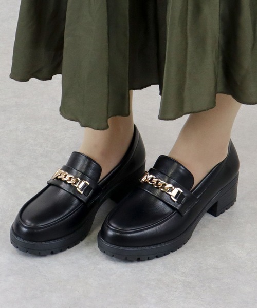 AAA+（サンエープラス） ローファー 厚底 ゴールドチェーン ローファー