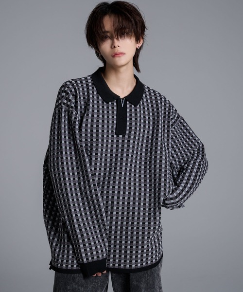 ADRER（アドラー） ポロシャツ extra quality block check polo knit