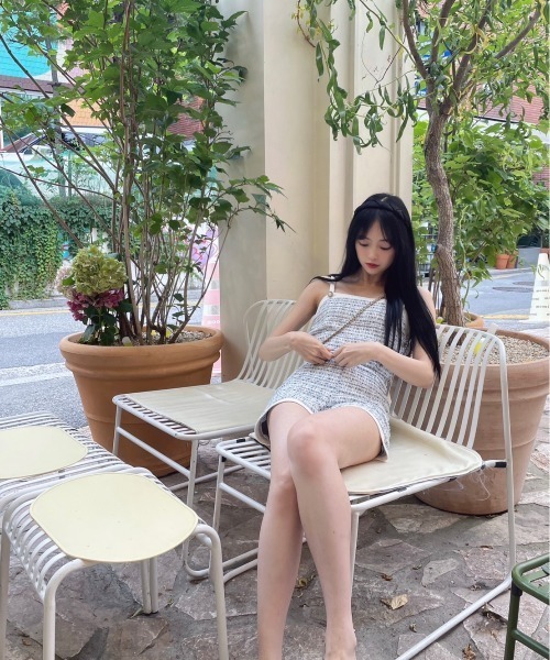 MimiChaton パンツ 「 」 mimi blue tweed pants（ツイードショート