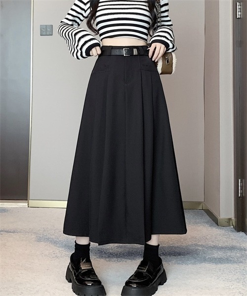 FREE STYLISTS スカート サイドプリーツロングスカート ベルト付け2点