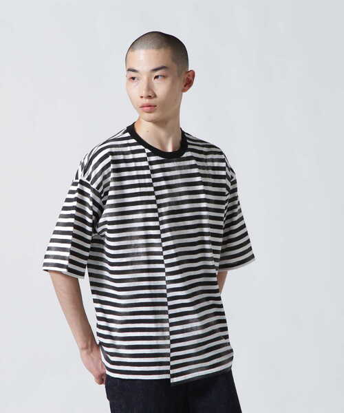 MINEDENIM（マインデニム） tシャツ Hazy Border Uneven Loose T-SH