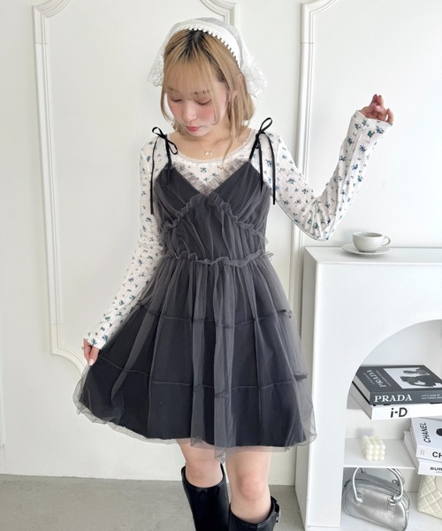 Loueme ワンピース チュールティアードミニキャミワンピース