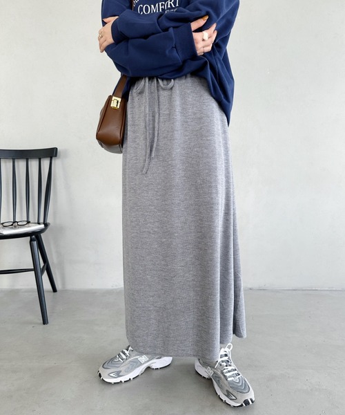 un+frame スカート narrow knit long skirt／ ウエスト紐ナロー