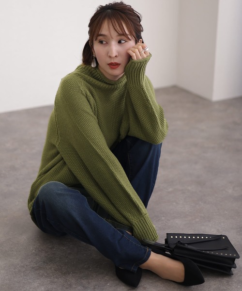 ElegChic ニット セーター チャンキー鹿の子編みセーター レディース