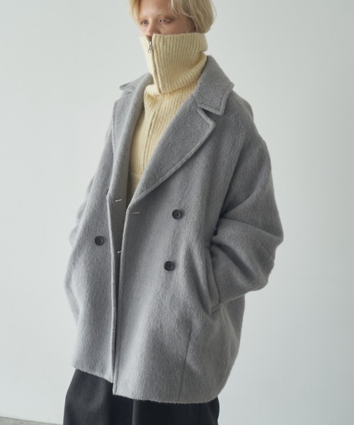 ピーコート pコート wool blend shaggy cocoon p coat/ウールブレンド