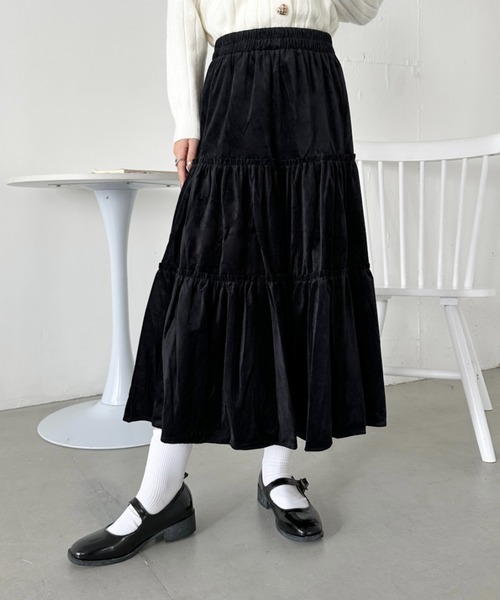 CLEA スカート ベロアギャザーティアードロングスカート : ZOZOTOWN