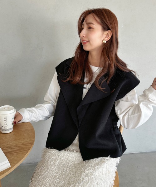 un+frame ベスト ジレ short wool vest／ショート丈フェイクウール
