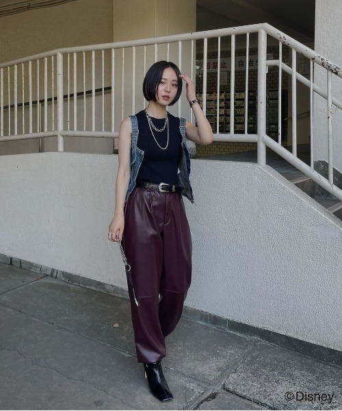 Ameri（アメリ） パンツ Disney MICKEY TAG SYNTHETIC LEATHER PANTS