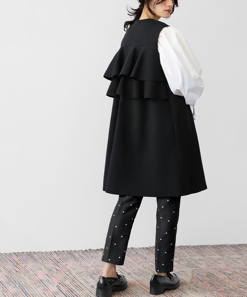 ELFRANK ベスト ジレ バックフリルダンボールニットロングベスト