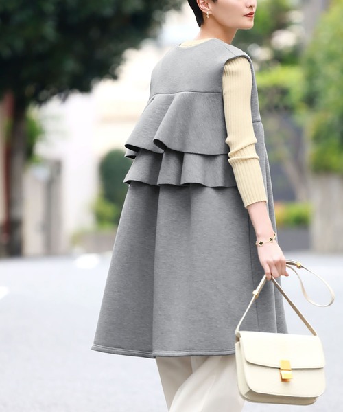 ELFRANK ベスト ジレ バックフリルダンボールニットロングベスト