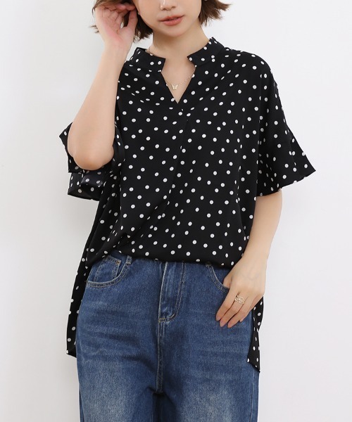 ブラウス シャツ フリル袖ドット柄ブラウス レディース : ZOZOTOWN