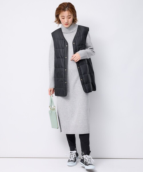 ワンピース 「洗える」ウールカシミヤ タートルネック ニット