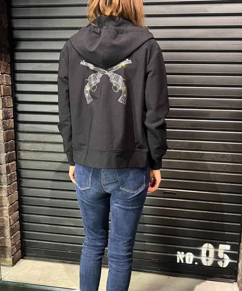 roar guns（ロアーガンズ） パーカー BLACK ZIP HOODIE CRY レディース