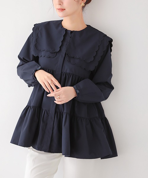 Fit more（フィットモア） ブラウス シャツ ダブルスカラップカラー