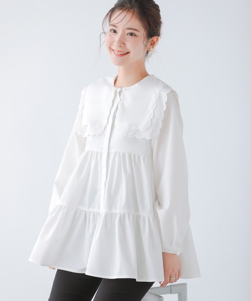 Fit more（フィットモア） ブラウス シャツ ダブルスカラップカラー