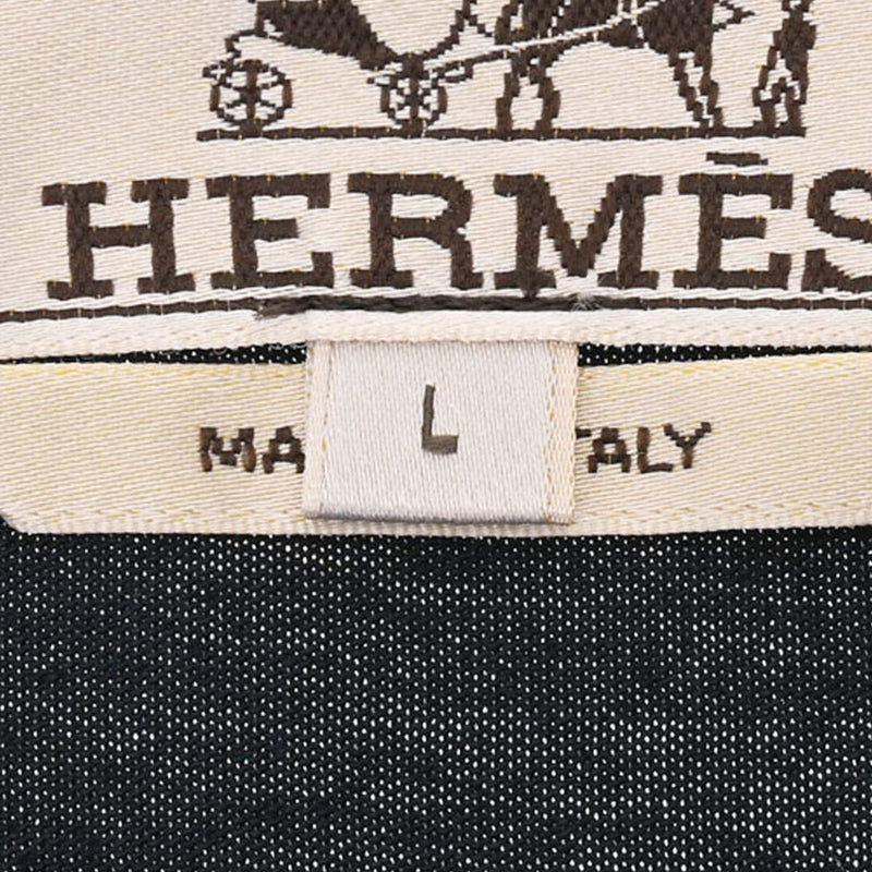 エルメスクールネック Tシャツ ミニレザーパッチ サイズL マリン