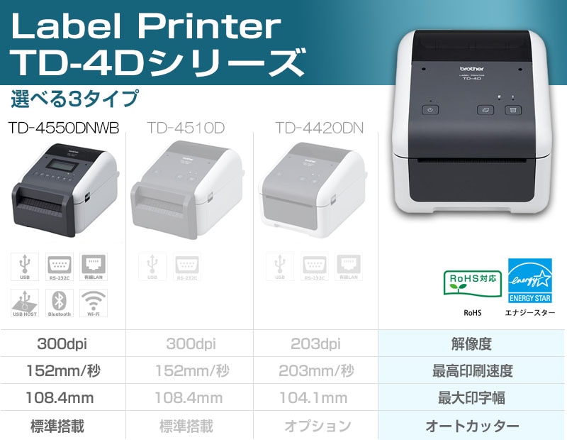 ブラザー 感熱ラベルプリンター TD-4550DNWB (4インチ幅/USB・有線