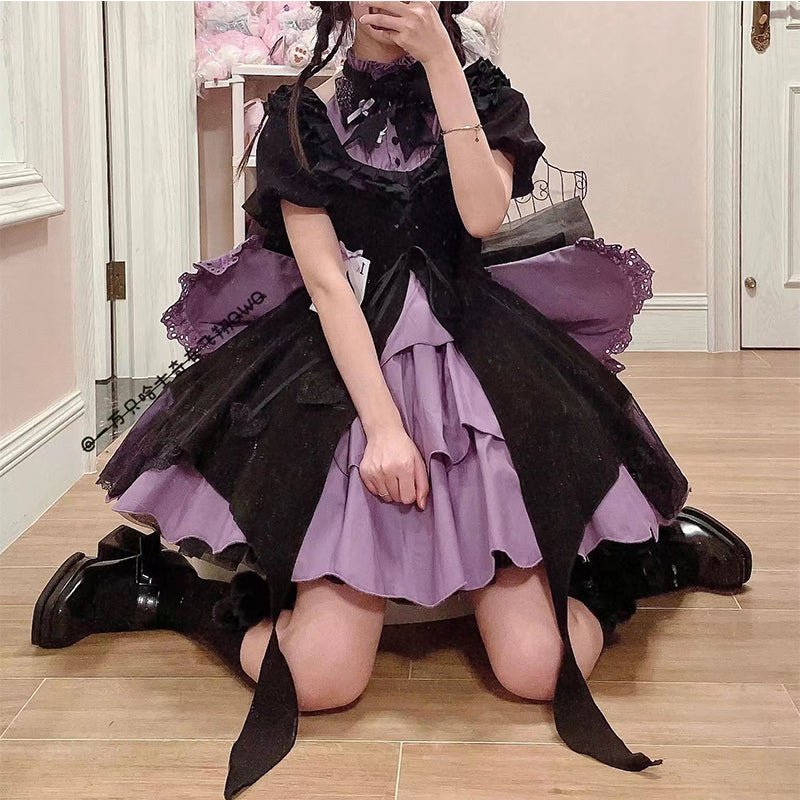魔法少女 大きなバッグビッグリボンのティアードワンピース – 個性的な