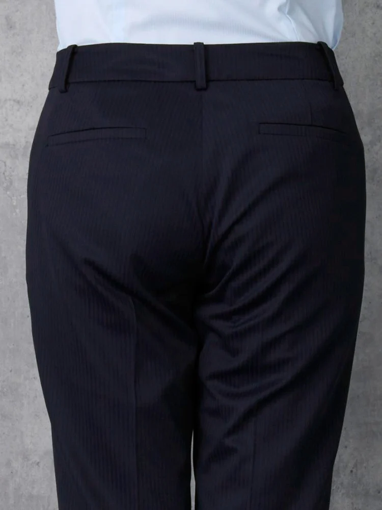 ウォッシャブル】パンツ ストレート ニット ストレッチ ネイビー