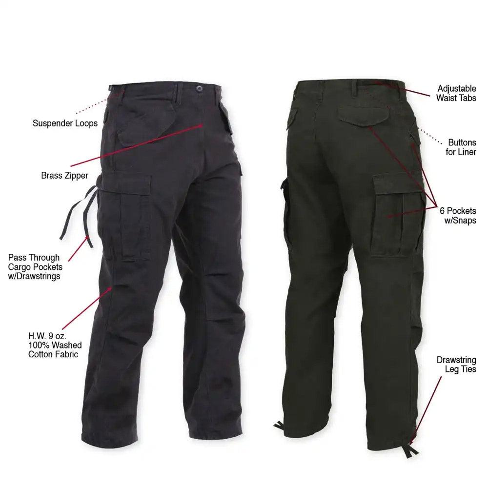 M-65 Black Vintage Military Cargo Fatigue Pants